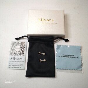 Silvora Hypoallergenic 925 Sterling Crystal-Cut Silver Disco Ball Stud Earrings